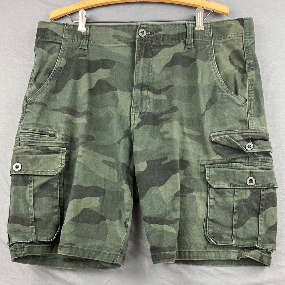 Iron Co Cargo Shorts Mens 38 Camo Green Cotton Blend Utility Pockets Good